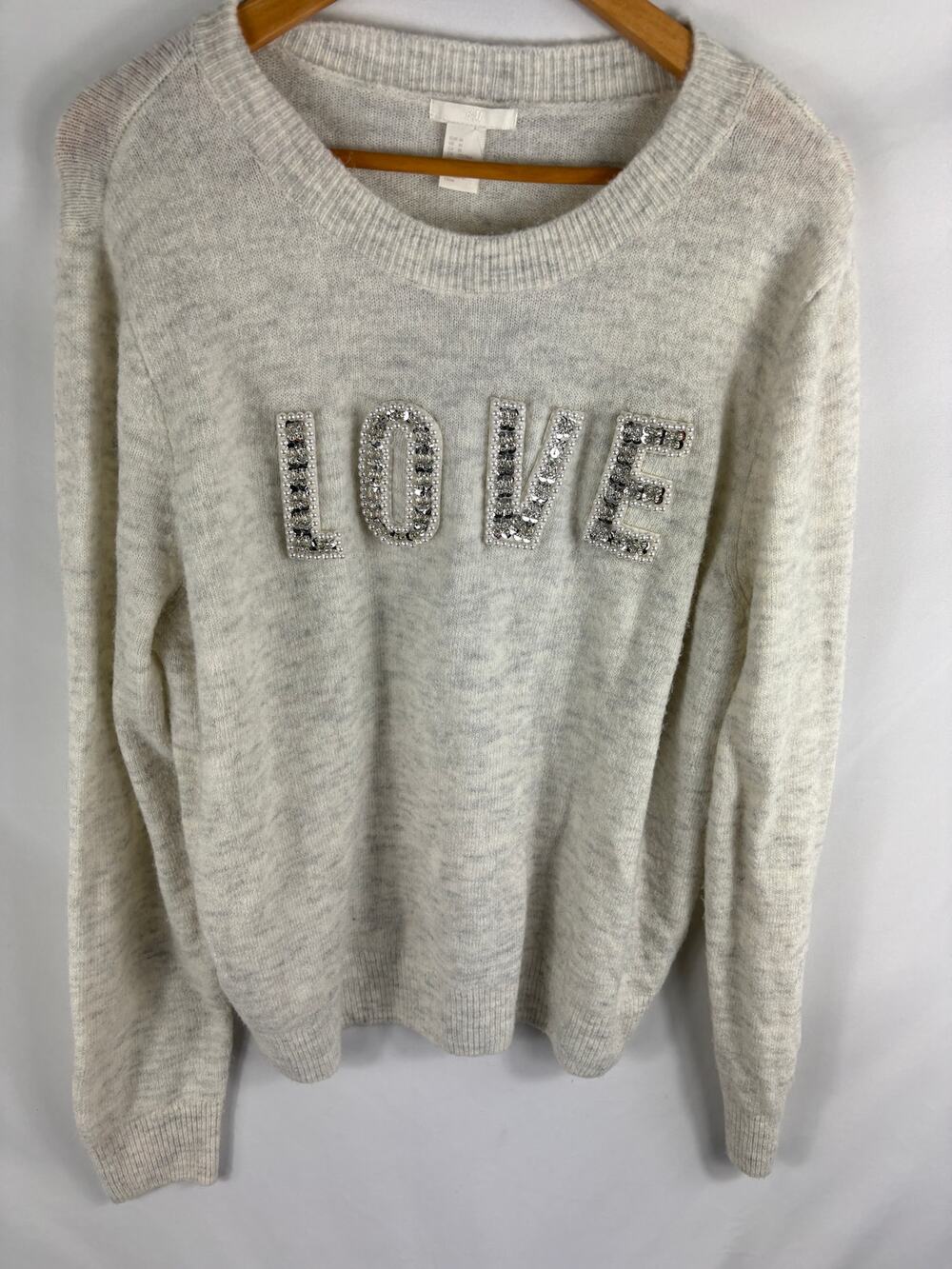 H&M Love Embellished Light Grey Sweater Size Medium